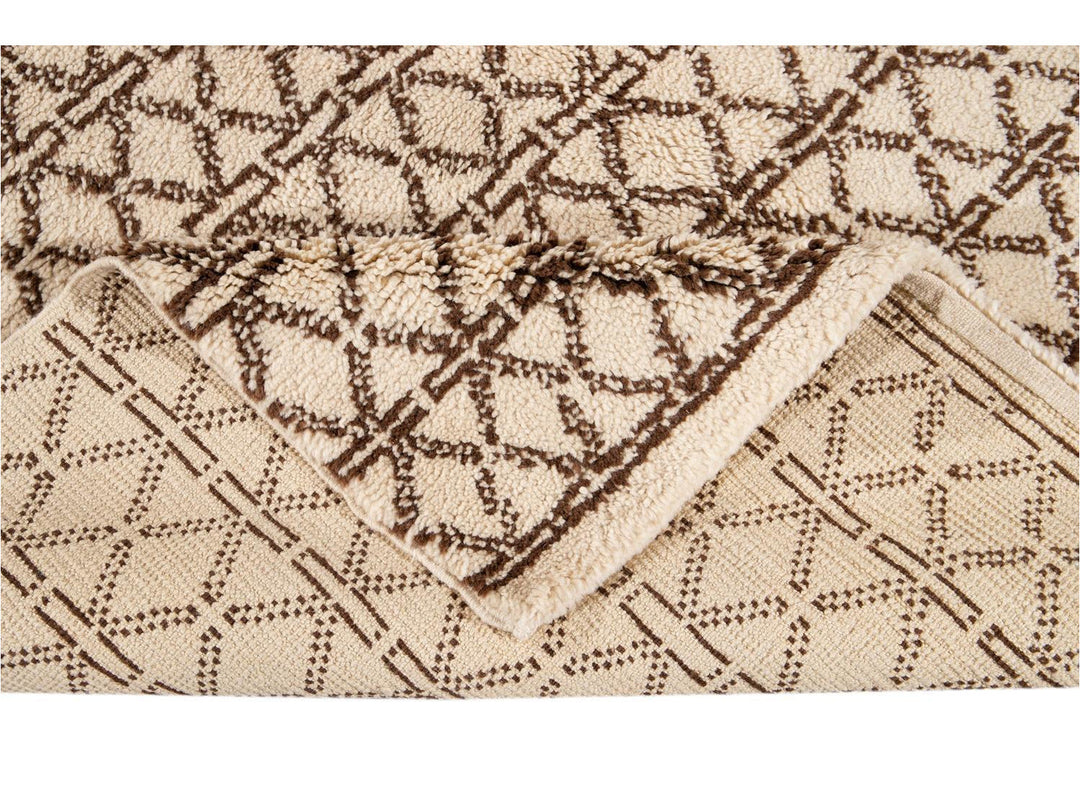 Modern Ivory Moroccan Tribal Wool Rug 6 X 8