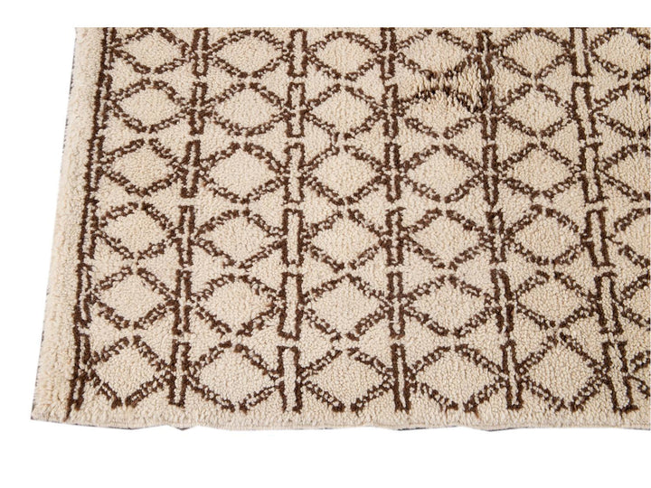 Modern Ivory Moroccan Tribal Wool Rug 6 X 8
