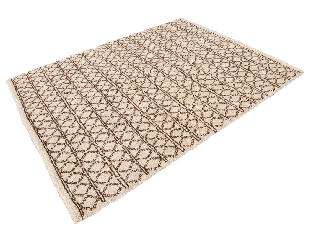 Modern Ivory Moroccan Tribal Wool Rug 6 X 8