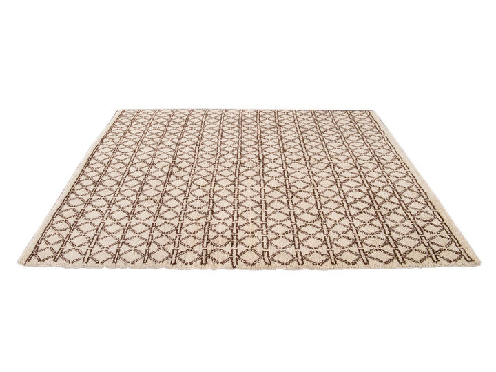 Modern Ivory Moroccan Tribal Wool Rug 6 X 8