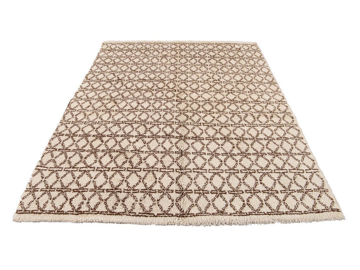 Modern Ivory Moroccan Tribal Wool Rug 6 X 8