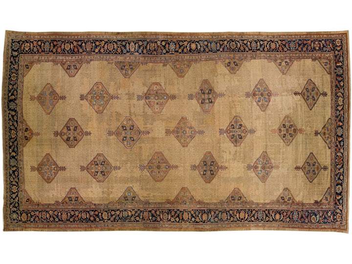Antique Persian Hamadan Tan Handmade Geometric Motif Wool Rug