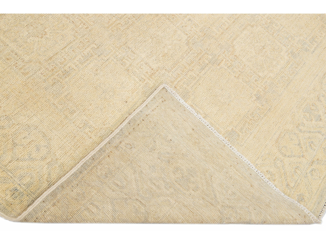 Modern Khotan Style Handmade Allover Designed Beige Wool Rug