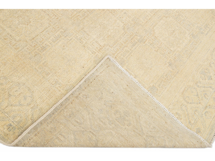 Modern Khotan Style Handmade Allover Designed Beige Wool Rug