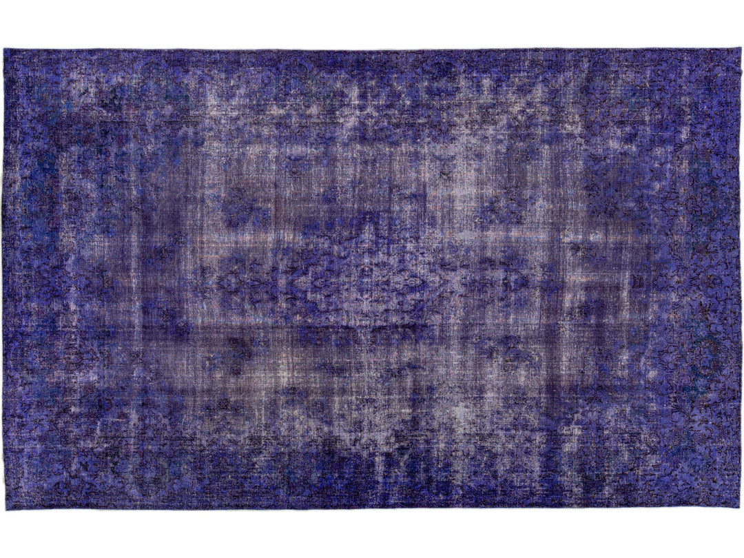 Purple Vintage Overdyed Handmade Medallion Motif Oversize Wool Rug
