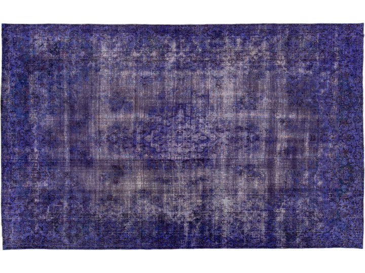 Purple Vintage Overdyed Handmade Medallion Motif Oversize Wool Rug
