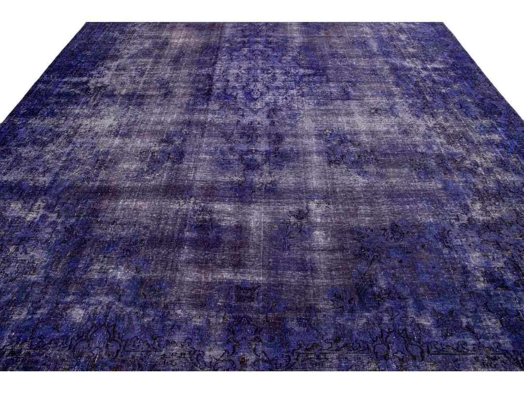 Purple Vintage Overdyed Handmade Medallion Motif Oversize Wool Rug