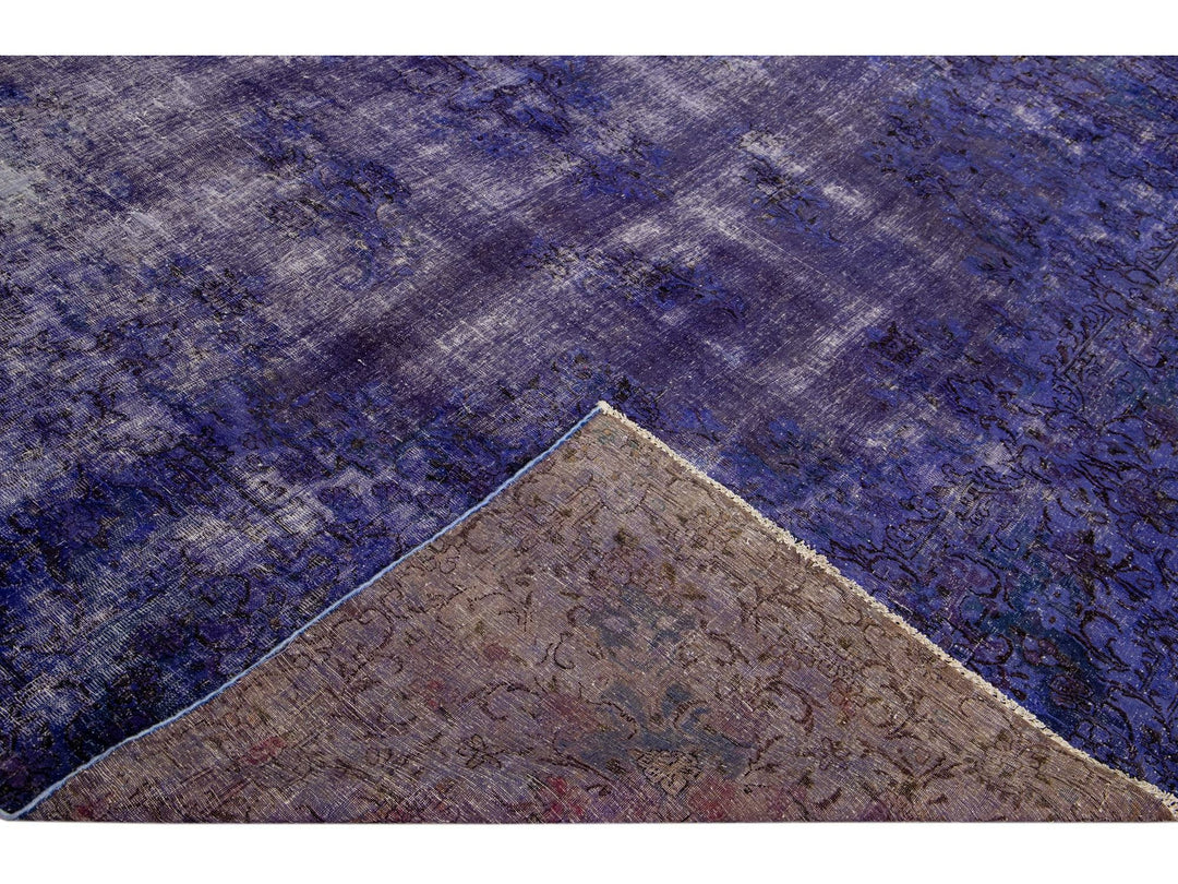 Purple Vintage Overdyed Handmade Medallion Motif Oversize Wool Rug