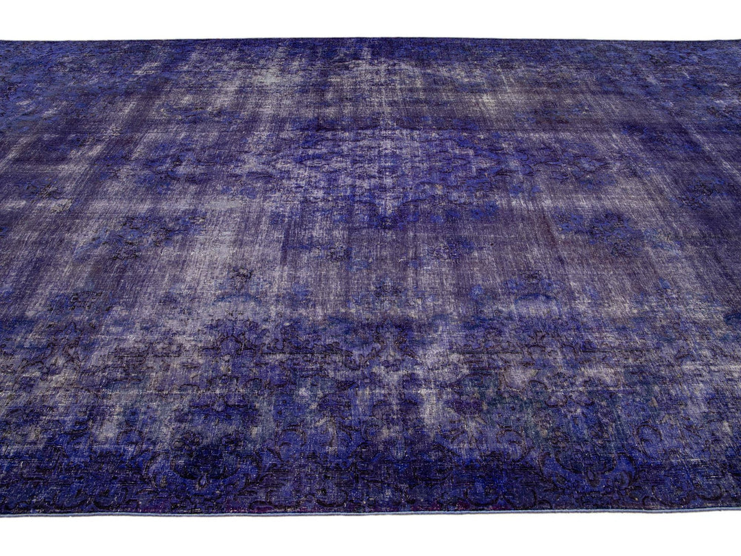 Purple Vintage Overdyed Handmade Medallion Motif Oversize Wool Rug
