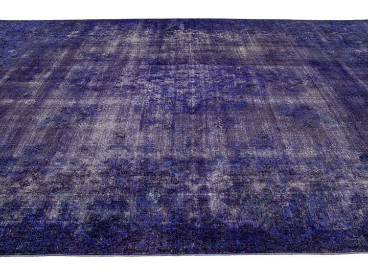 Purple Vintage Overdyed Handmade Medallion Motif Oversize Wool Rug