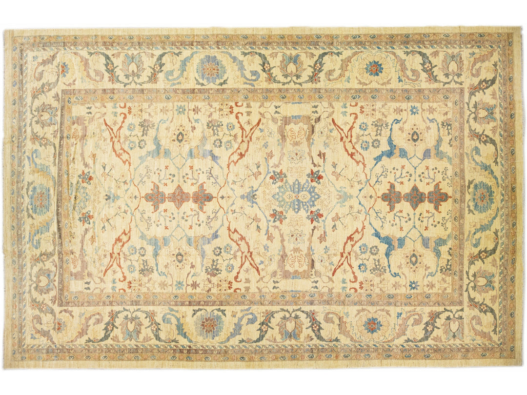 Tan Modern Sultanabad Handmade Oversize Floral Wool Rug
