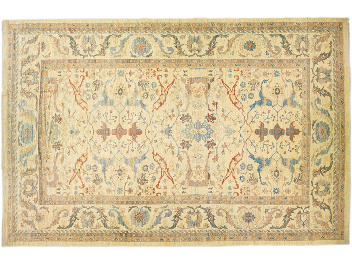 Tan Modern Sultanabad Handmade Oversize Floral Wool Rug