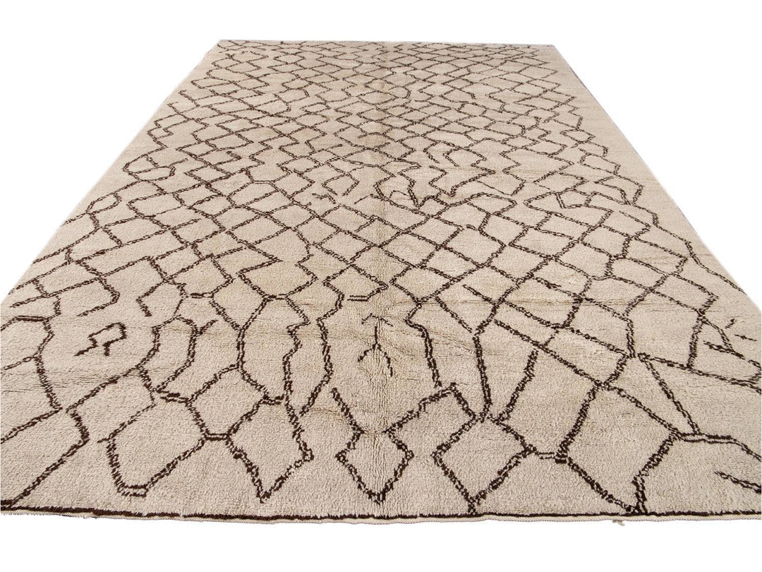 Modern Moroccan Beige Wool Rug 9 X 14