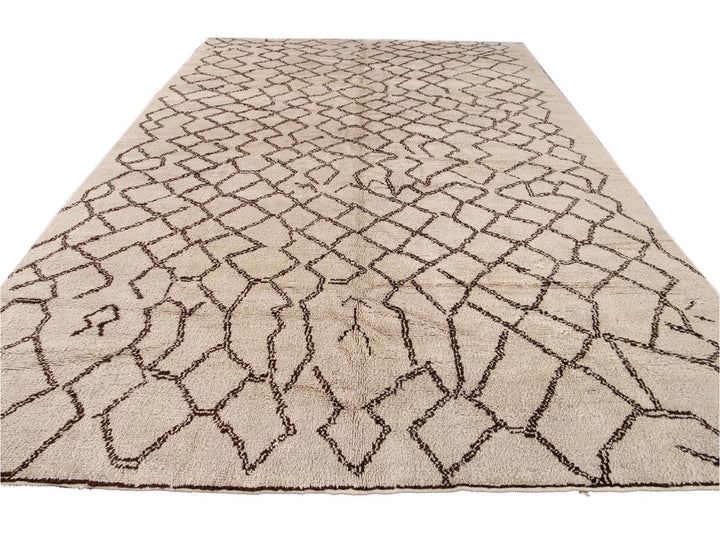 Modern Moroccan Beige Wool Rug 9 X 14