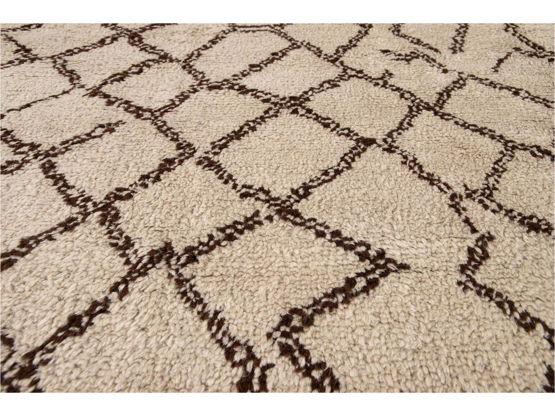 Modern Moroccan Beige Wool Rug 9 X 14