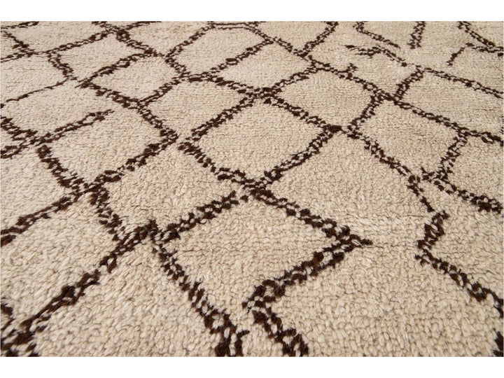 Modern Moroccan Beige Wool Rug 9 X 14