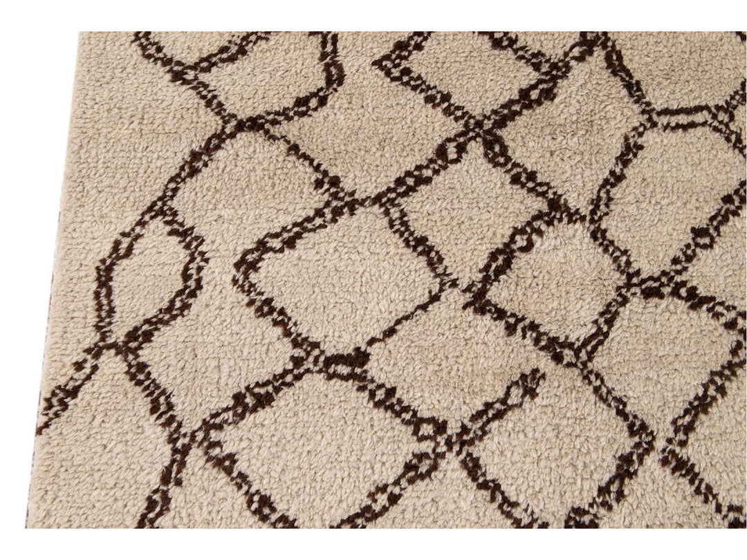 Modern Moroccan Beige Wool Rug 9 X 14