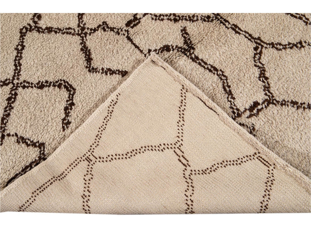 Modern Moroccan Beige Wool Rug 9 X 14