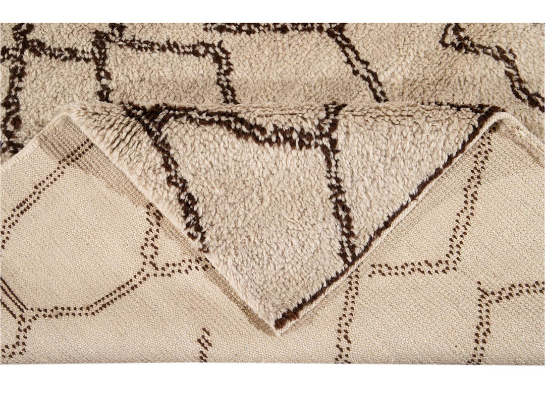 Modern Moroccan Beige Wool Rug 9 X 14