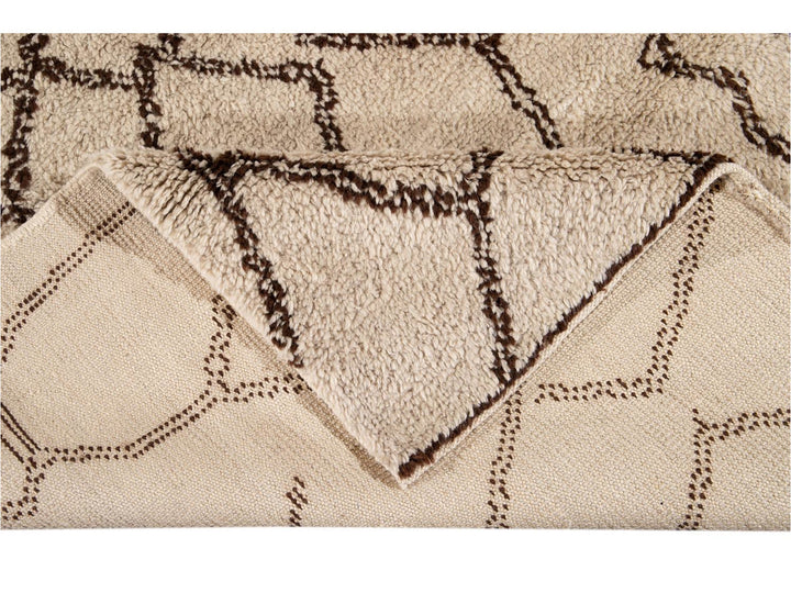 Modern Moroccan Beige Wool Rug 9 X 14