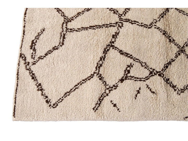 Modern Moroccan Beige Wool Rug 9 X 14
