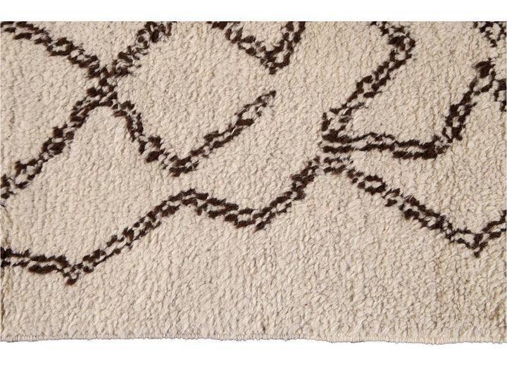 Modern Moroccan Beige Wool Rug 9 X 14