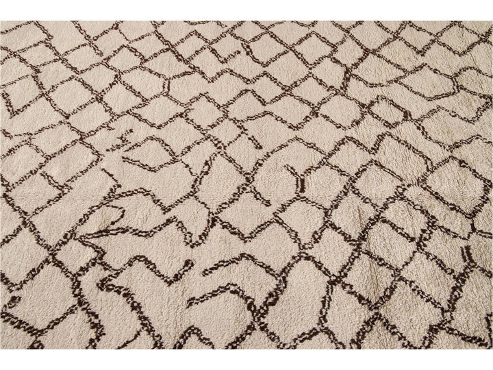 Modern Moroccan Beige Wool Rug 9 X 14