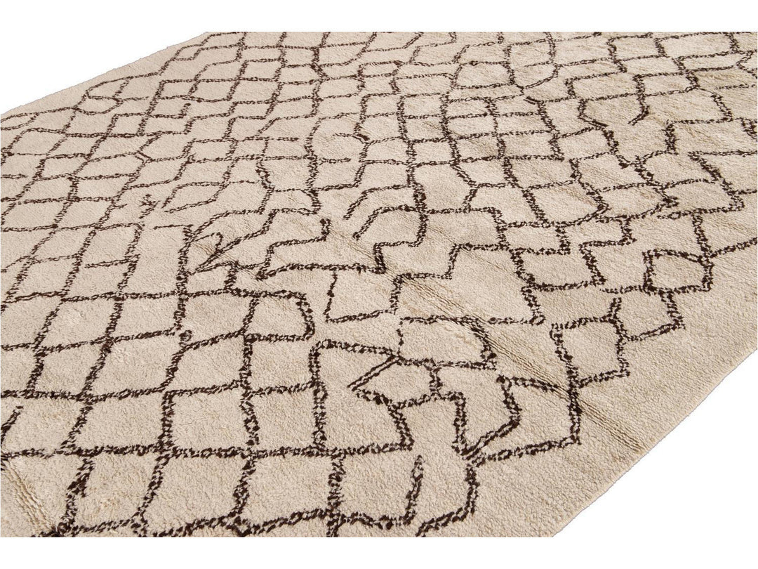 Modern Moroccan Beige Wool Rug 9 X 14