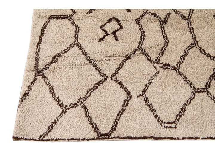 Modern Moroccan Beige Wool Rug 9 X 14