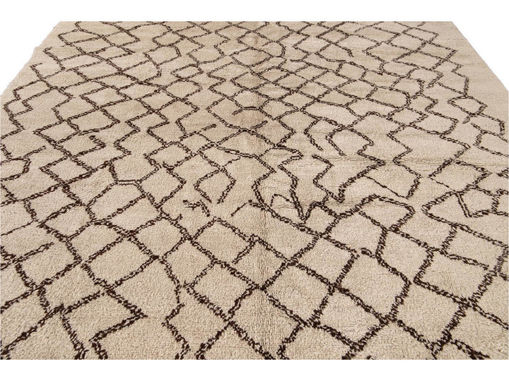 Modern Moroccan Beige Wool Rug 9 X 14