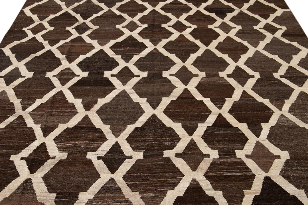 Modern Abstract Kilim Wool Rug 8 X 10