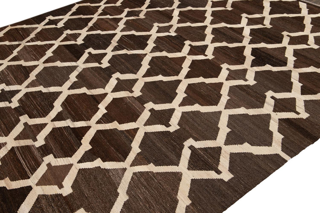 Modern Abstract Kilim Wool Rug 8 X 10