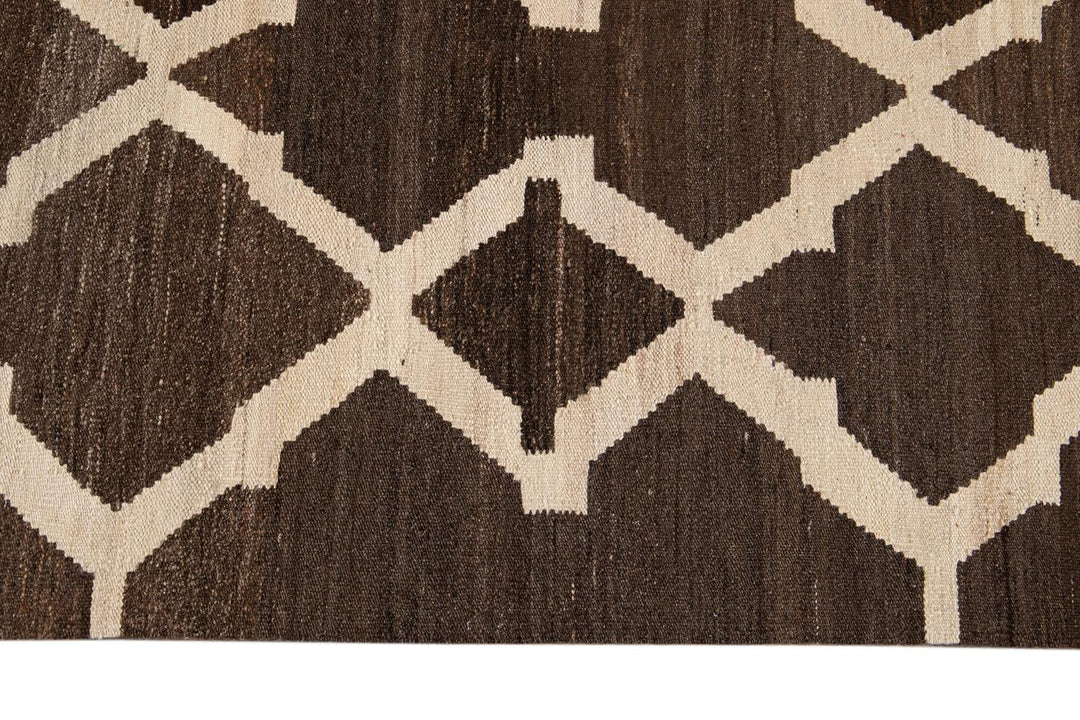 Modern Abstract Kilim Wool Rug 8 X 10