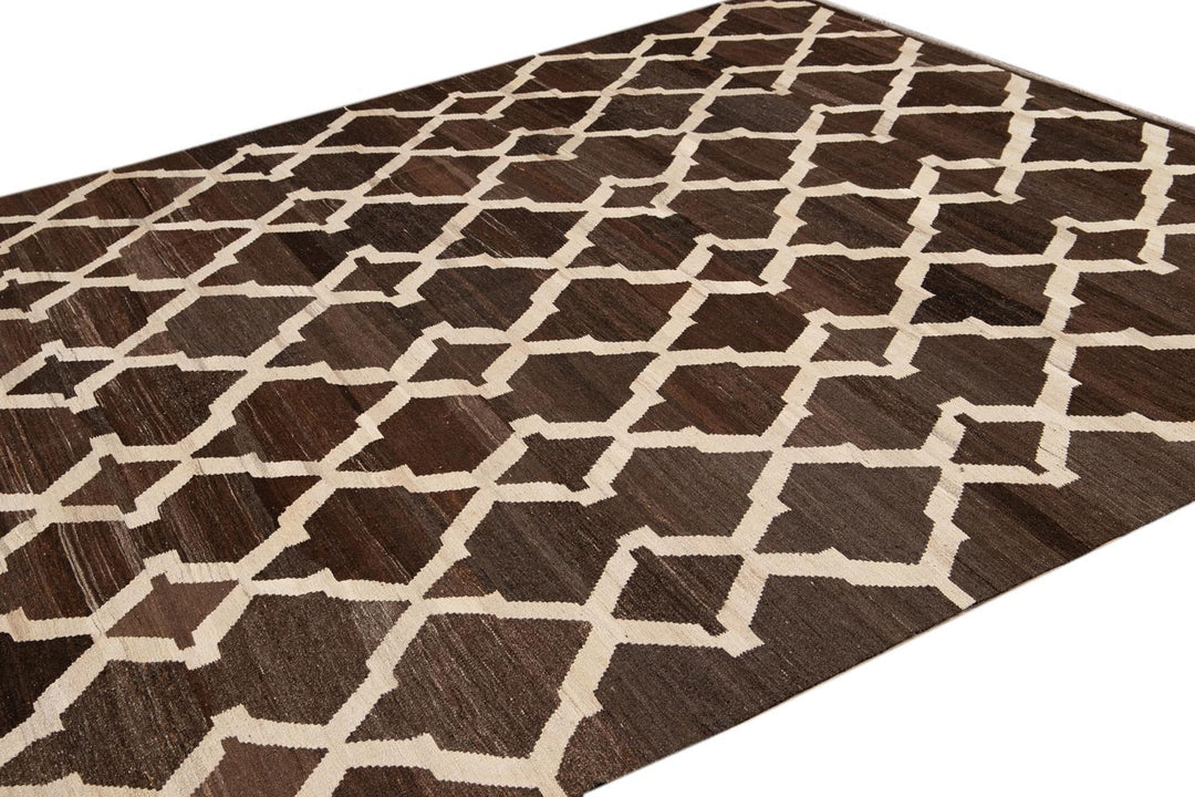 Modern Abstract Kilim Wool Rug 8 X 10