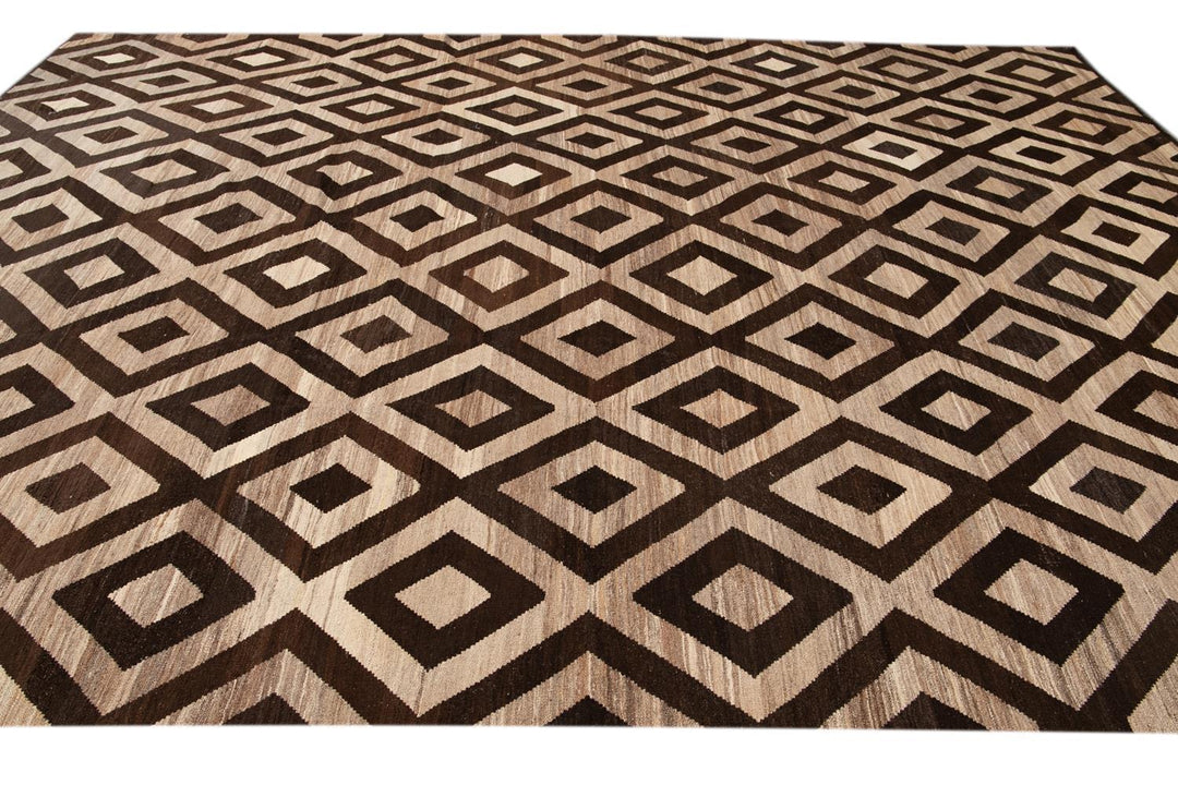 Contemporary Turkish Kilim Wool Rug 10 X 14