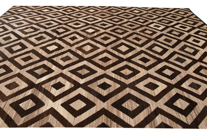 Contemporary Turkish Kilim Wool Rug 10 X 14