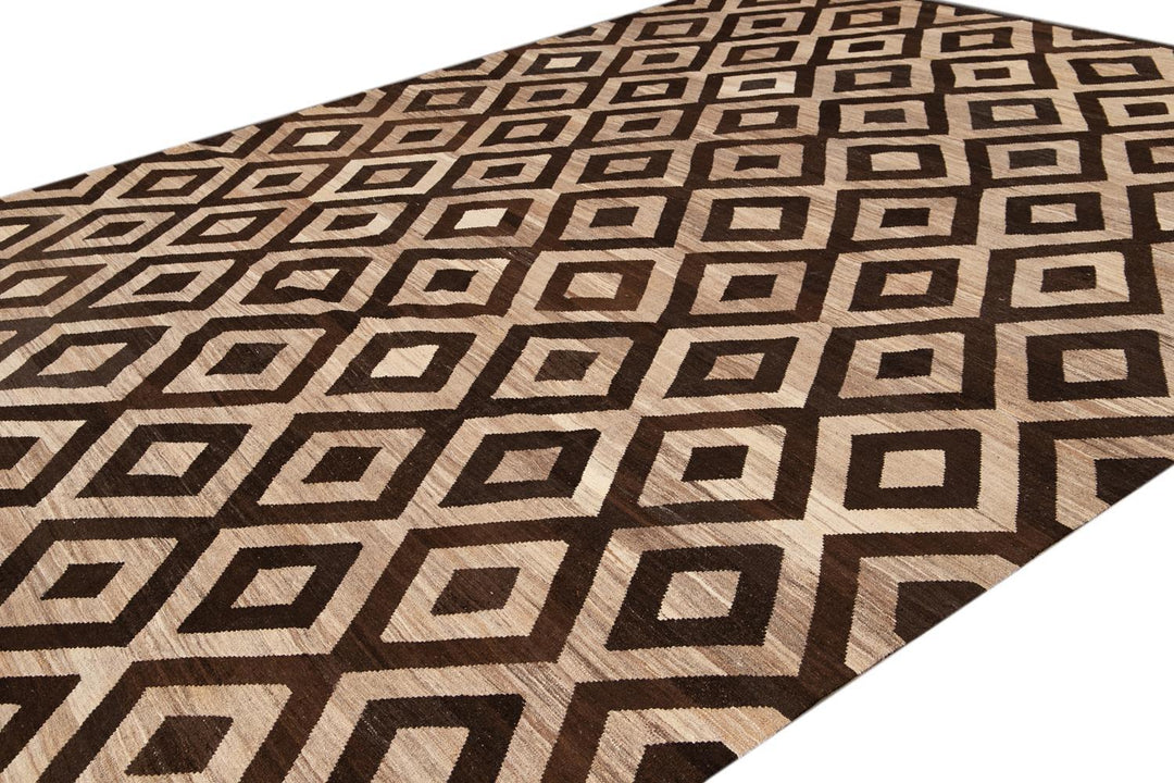 Contemporary Turkish Kilim Wool Rug 10 X 14