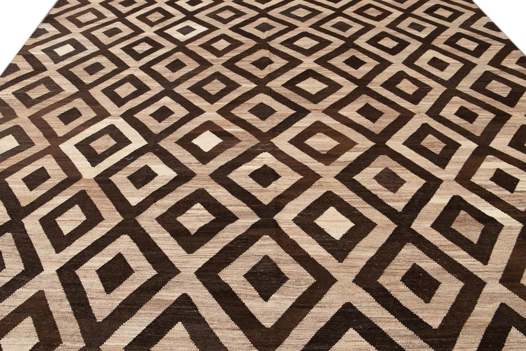 Contemporary Turkish Kilim Wool Rug 10 X 14