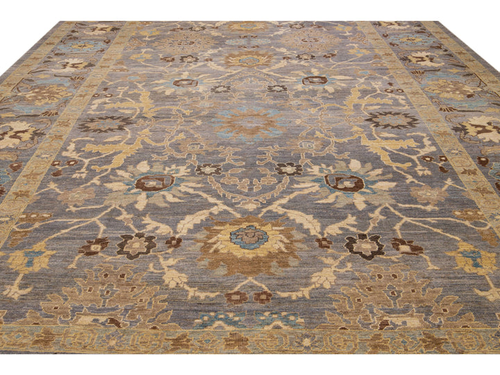 Gray Modern Sultanabad Handmade Floral Motif Oversize Wool Rug