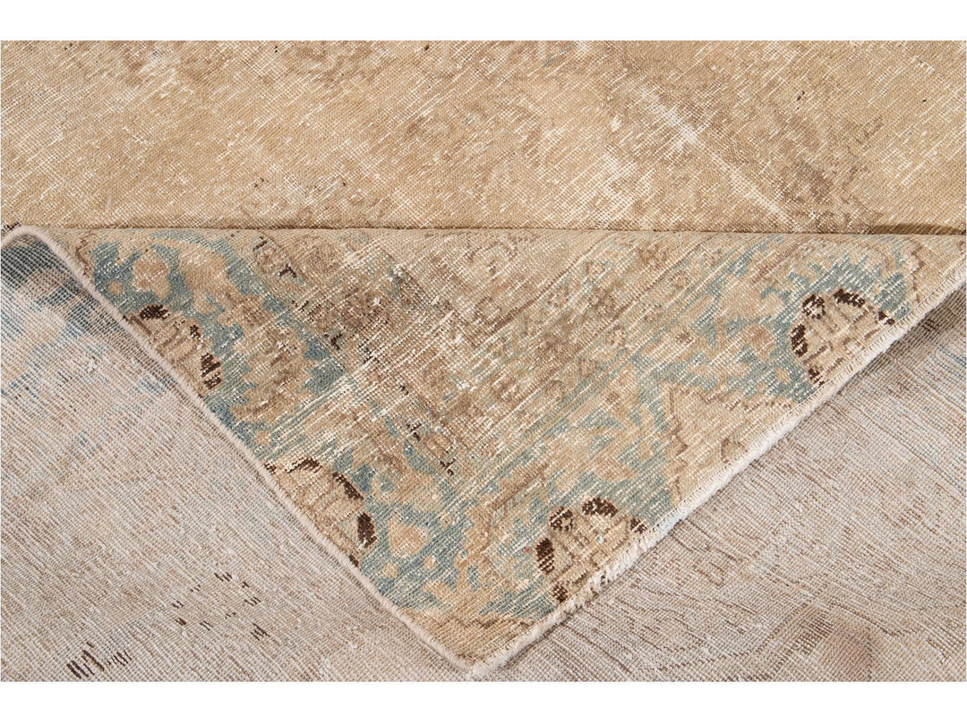 Mid-20th Century Vintage Distressed Beige Tabriz Wool Rug 8' x 12'