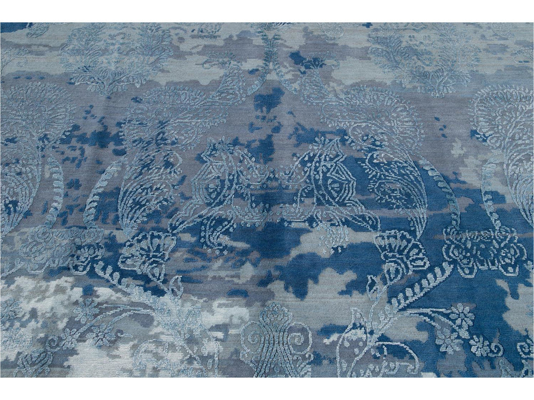 21st Century Modernn Wool and Silk Indian Rug 8 X 10