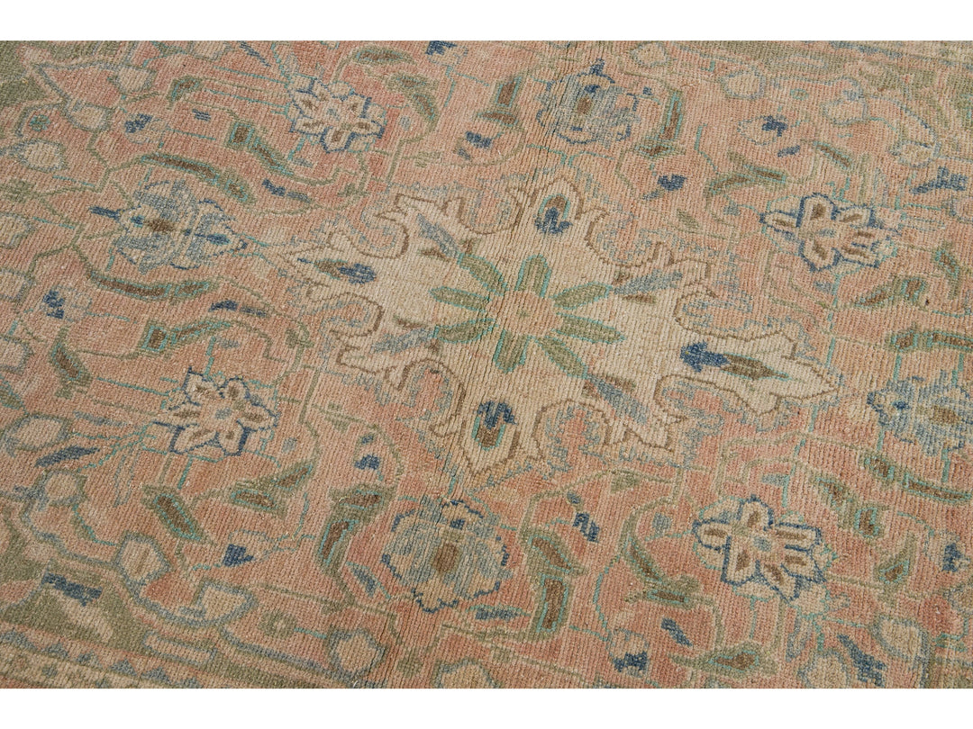 Vintage Persian Mahal Handmade Peach Medallion Wool Runner