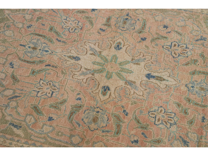 Vintage Persian Mahal Handmade Peach Medallion Wool Runner