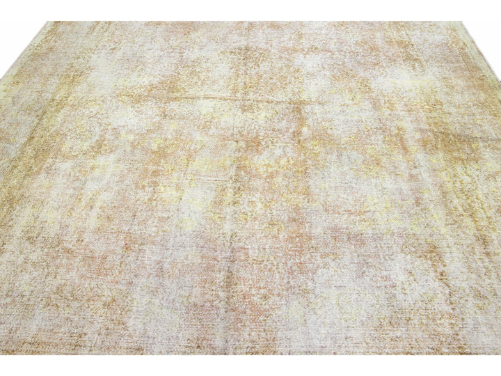 Yellow Vintage Overdyed Handmade Allover Designed Wool Rug