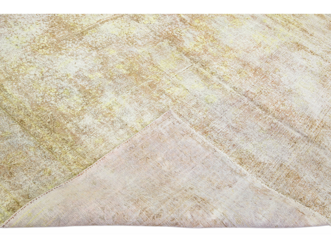 Yellow Vintage Overdyed Handmade Allover Designed Wool Rug