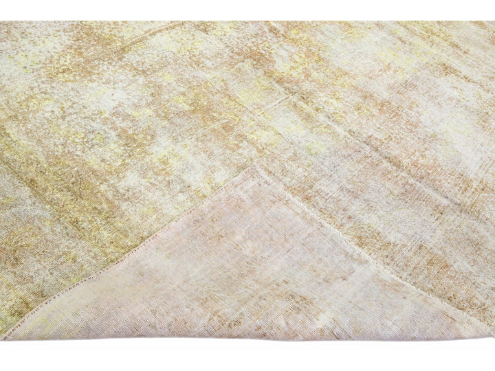 Yellow Vintage Overdyed Handmade Allover Designed Wool Rug