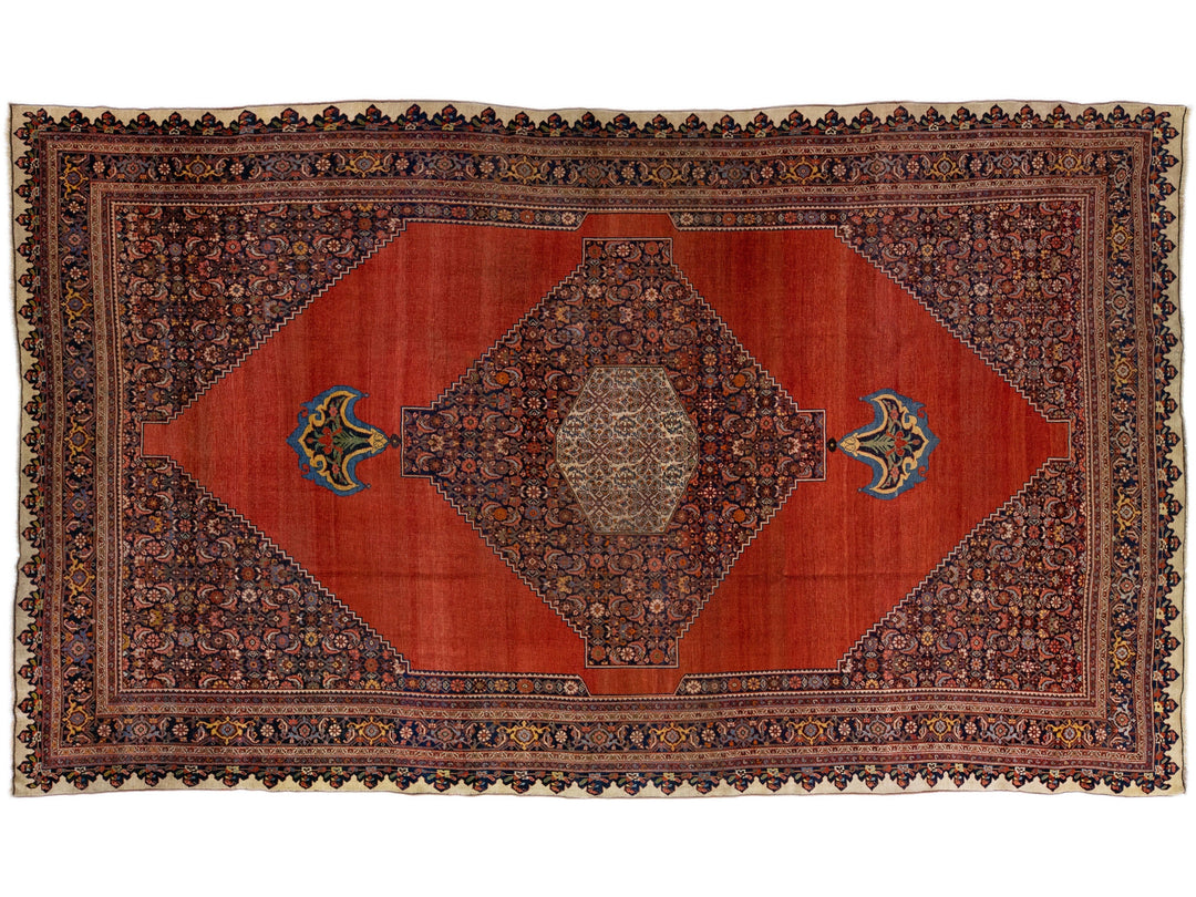 Antique Bidjar Handmade Persian Red Wool Rug with Medallion Motif