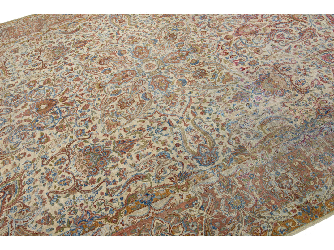 Antique Kerman Wool Rug 9 X 12