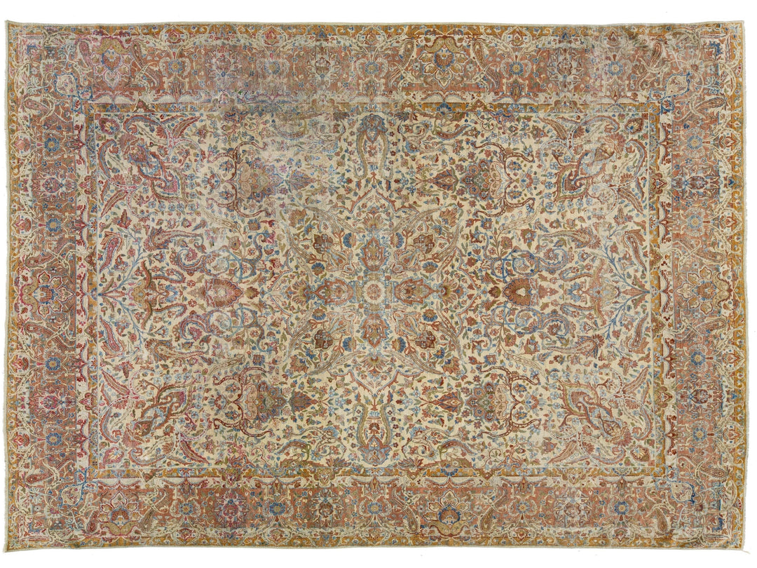 Antique Kerman Wool Rug 9 X 12
