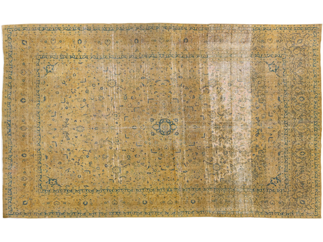 Tan Vintage Tabriz Handmade Persian Wool Rug With Shab Abbasi design